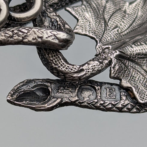 1880 British Antique Sterling Silver Tea Caddy Spoon with Grape Decoration